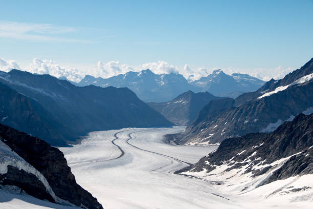 Aletsch Glacier in pristine alpine environment surrounded by the Swiss Alps, viewed from Jungfraujoch