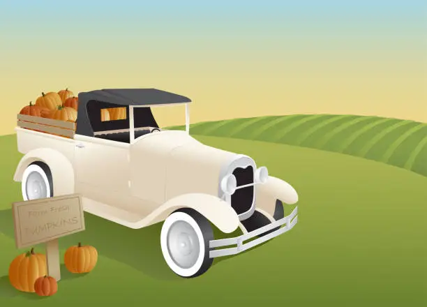 Vector illustration of Vintage Pumpkin Truck