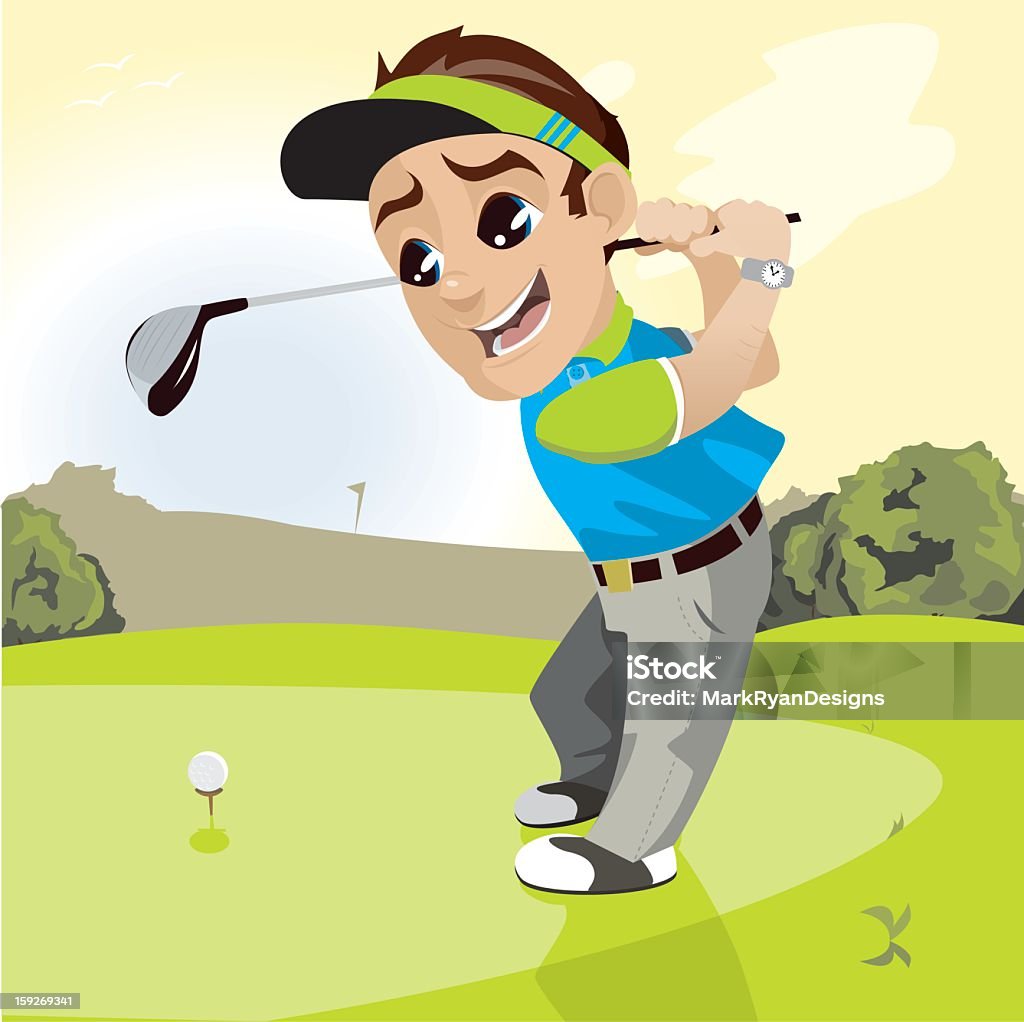 Giovane giocatore di golf - arte vettoriale royalty-free di Bambini maschi