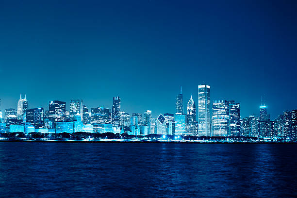 istock Chicago Night Skyline as Financial Fistrict 159270093