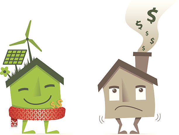 Maison eco vert isolé contre brown perte d'économiser de l'argent en espèces - Illustration vectorielle