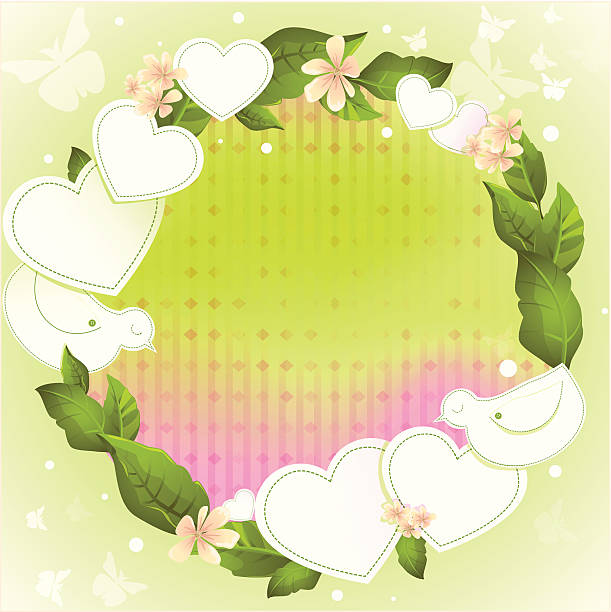 Spring background with paper decorations and green realistic foliage vector art illustration