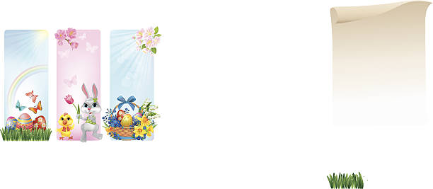 ilustrações de stock, clip art, desenhos animados e ícones de banners de páscoa - easter bunny inflorescence nature composition