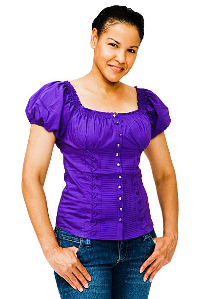 istock Woman smiling and posing isolated over white 159279257