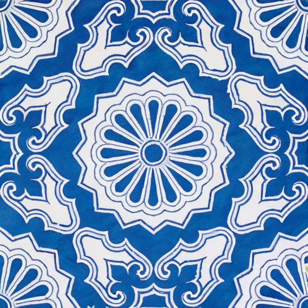 istock Watercolor illustration of portuguese ceramic tiles pattern 1592817534