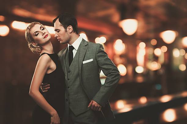 istock Retro couple over blurred background 159281853