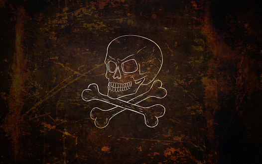 3d render illustration of pirate flag with skull and bones.