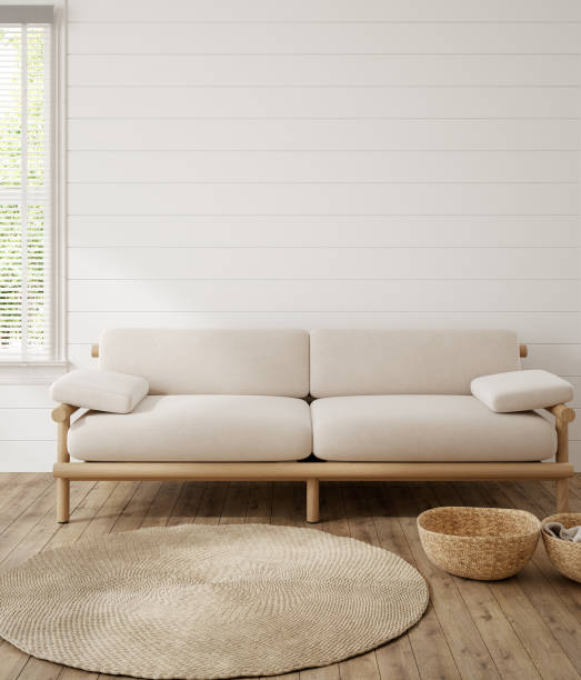 istock Farmhouse living room interior background, wall mockup 1592835983
