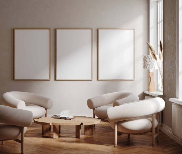 istock Frame mockup in contemporary minimalist beige room interior 1592836514