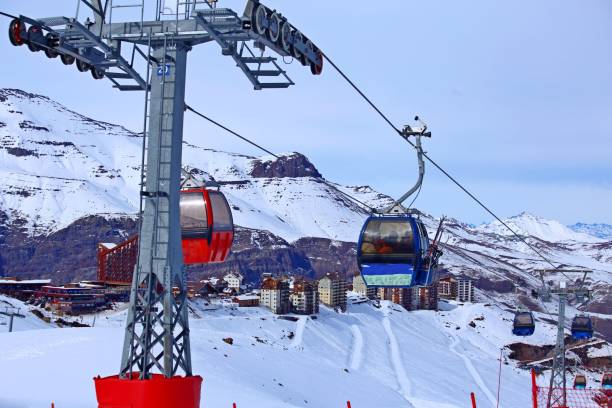 skipark-gondelturm - ski slope overhead cable car snow frost stock-fotos und bilder