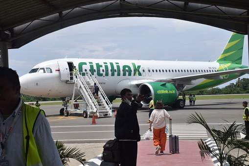 New Delhi, India, July 29, 2018 : Airplane (VT-IDQ)standing at Indira Gandhi International Airport. Indira Gandhi International Airport serves as the major international aviation hub of the Indian capital city of New Delhi as well as India.