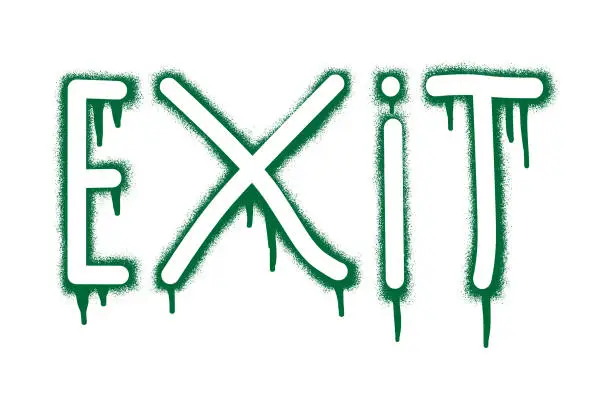 Vector illustration of Exit sign stencil graffiti with green spray paint