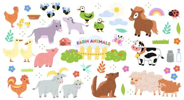 Vector illustration of Farm animals set