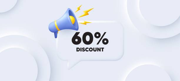 istock 60 percent discount. Sale offer price sign. Neumorphic background. Vector 1592996674