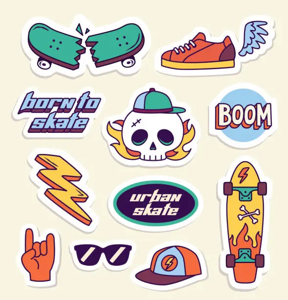 Vector illustration of Set of Skateboarding badges