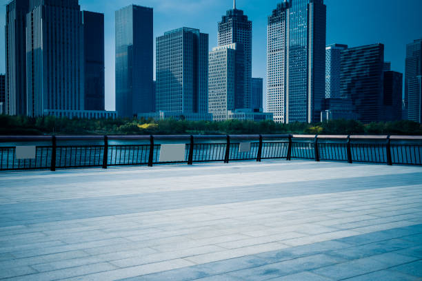 istock Empty floor with modern business office building 1593002173