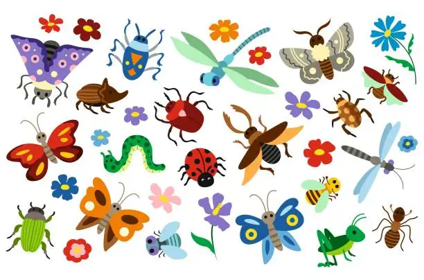 Vector illustration of Set of cute insects