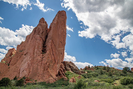 Garden of the Gods park with tall sandstone formations in Colorado Springs, Colorado in western USA of North America.