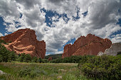 Garden of the Gods park with tall sandstone formations in Colorado Springs, Colorado in western USA of North America