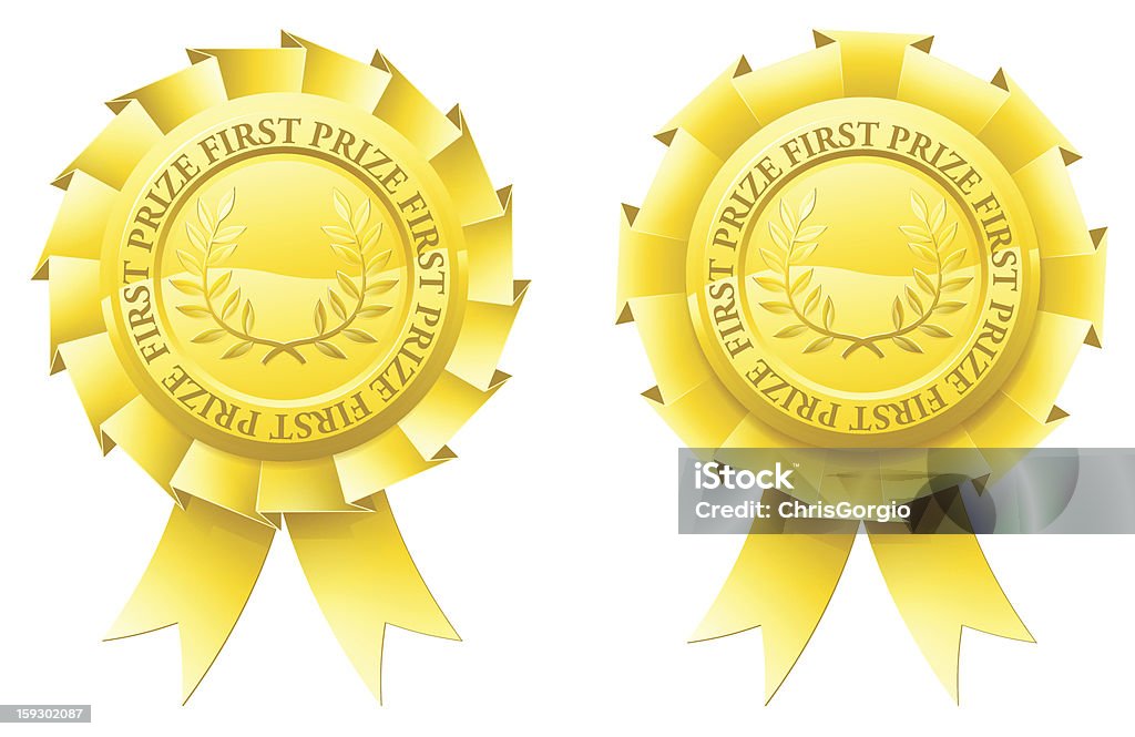 Primo premio Gold roselline - arte vettoriale royalty-free di Badge