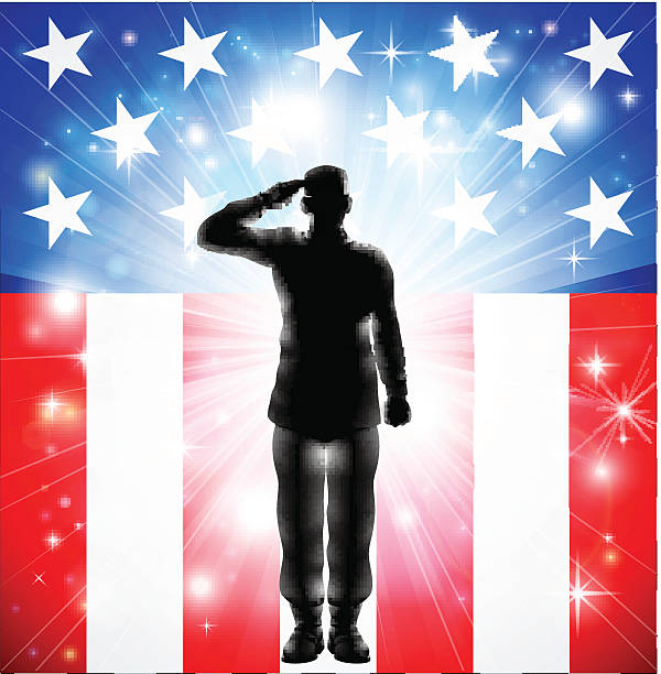 illustrations, cliparts, dessins animés et icônes de nous drapeau forces armées militaires soldat silhouette saluant - saluting veteran armed forces military