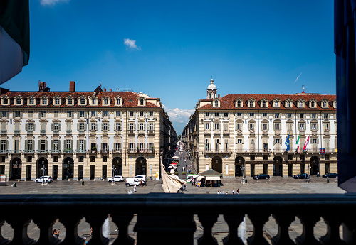 View of Turin street view and buildings at Palazzo Madama, Italy