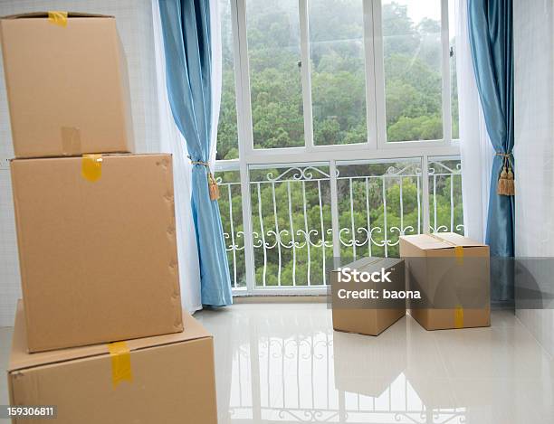 Cardboard Boxes Stock Photo - Download Image Now - Apartment, Arrangement, Blue