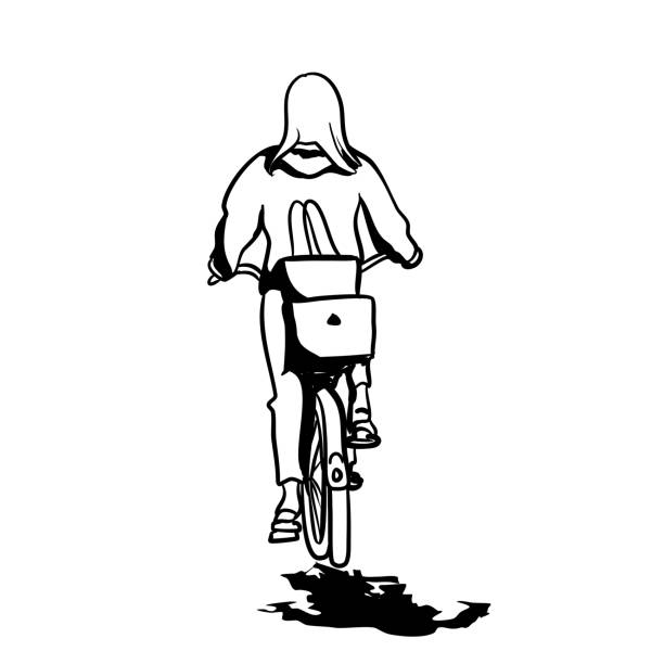 ilustraciones, imágenes clip art, dibujos animados e iconos de stock de making my way downtown cycling fast ink - young women women white background real people