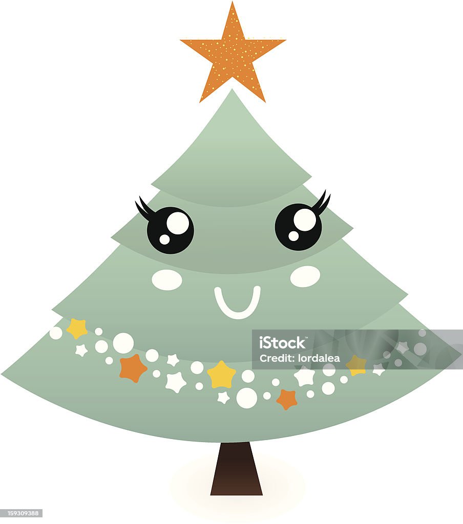 Adorable mascotte arbre de Noël isolé sur blanc - clipart vectoriel de Arbre libre de droits