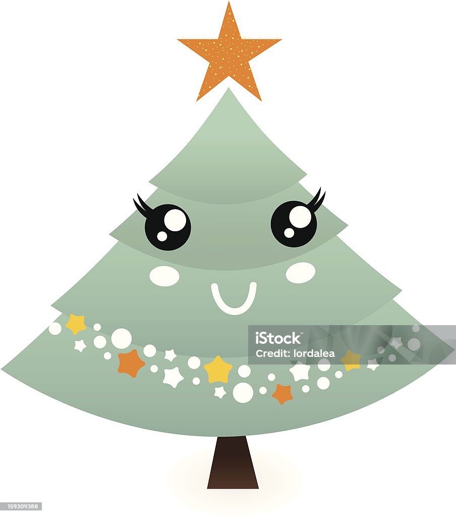 Adorabile mascotte di albero di Natale isolato su bianco - arte vettoriale royalty-free di Albero