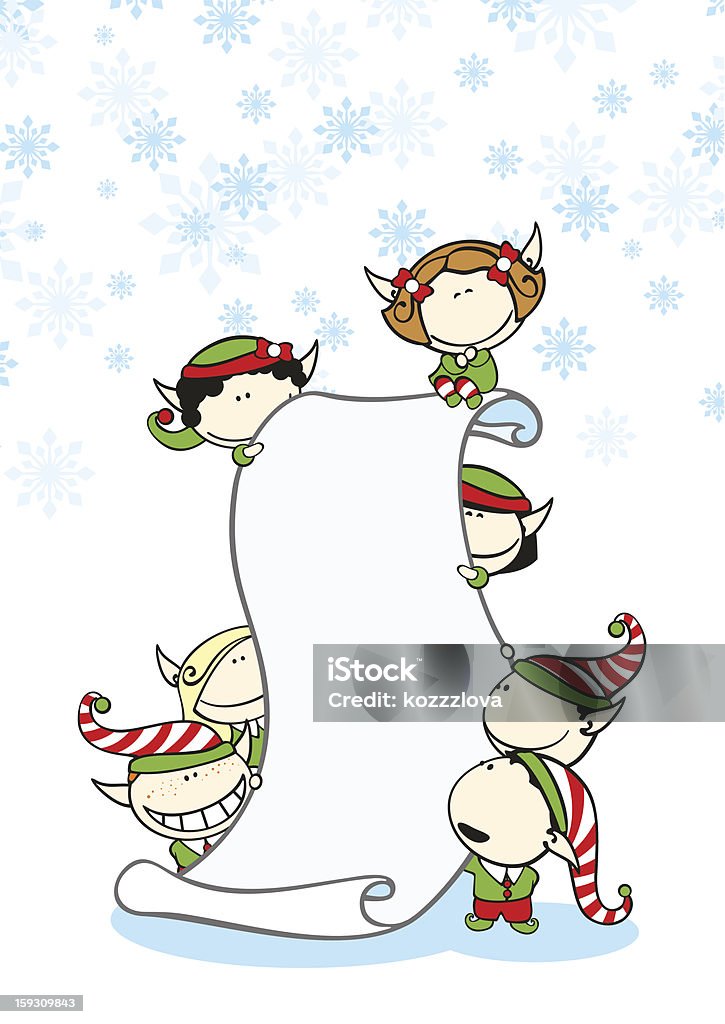 Elves with a scroll Christmas background Adult stock vector