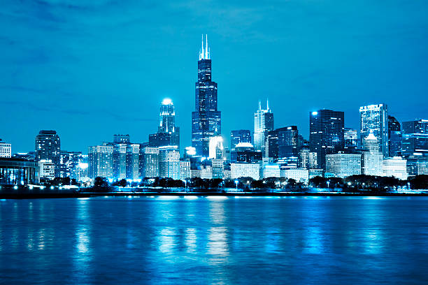 istock Chicago Night Skyline as Financial Fistrict 159309926