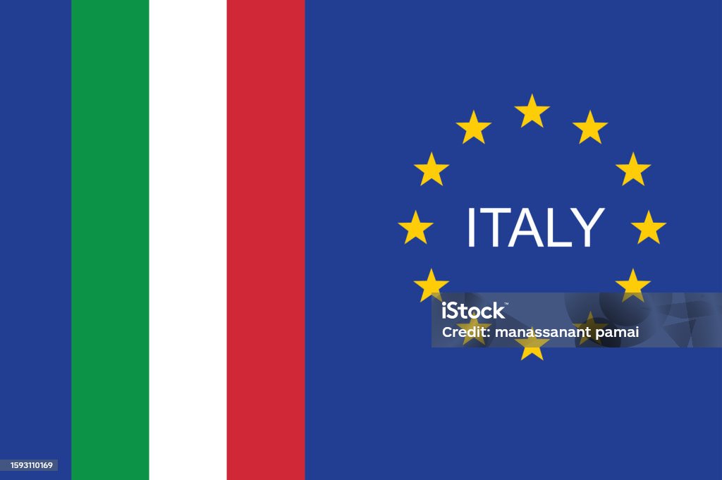 Simbol Bendera Resmi Nasional Italia Dan Uni Eropa Ilustrasi Vektor