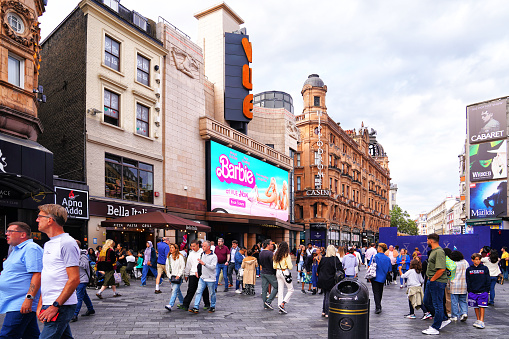 Barbie's movie poster is seen at the Vue Cinema facade in London's West End, London, England, United Kingdom. Vue Cinema is located in Leicester Square, London's West End, London, England, United Kingdom