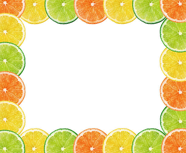 sfondo di frutta di agrumi - citrus fruit frame portion isolated foto e immagini stock