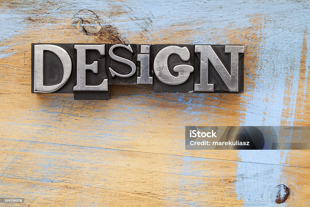 Diseño, palabra de metal tipo - Foto de stock de Anticuado libre de derechos