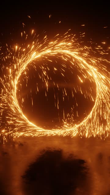 Magic Circle Rotates as an Inter-Dimensional Portal with Sparkling Rings of Fire, Creating a Stunning Visual Effect. Beautiful Spark VFX with Sparkling Ring of Fire, Ideal for Abstract Backgrounds, Fantasy Themes, Magical Portals, and Other Spectacular Ci