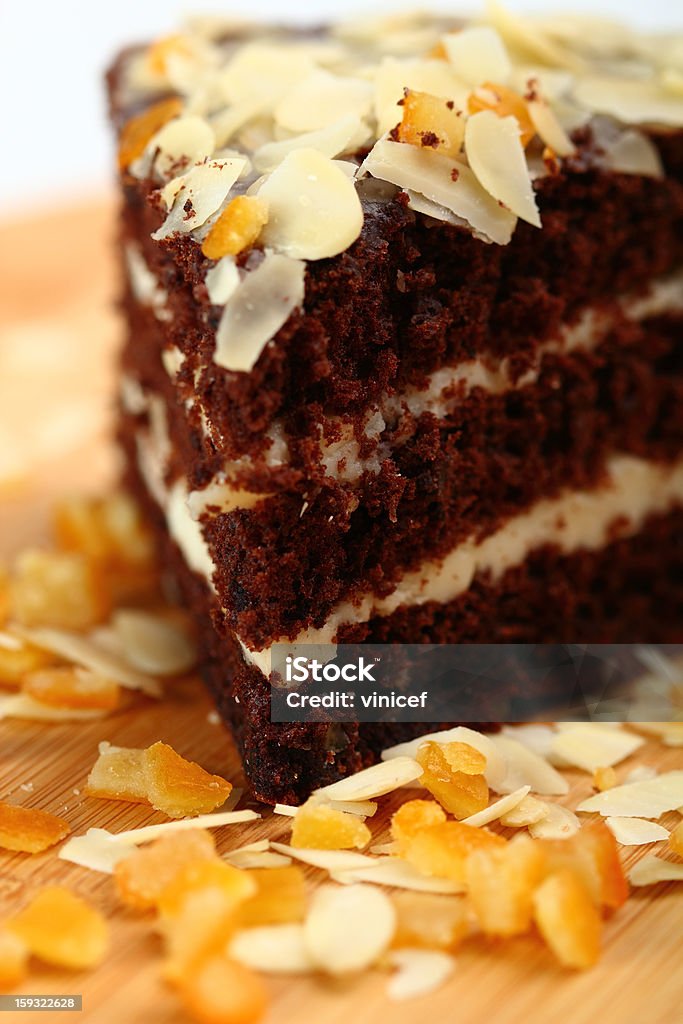 Pastel de Chocolate y almendras y confitada Orange Peel - Foto de stock de Alcorza libre de derechos