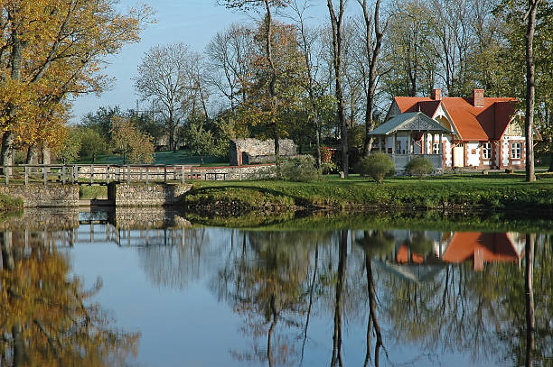 park at autumn. Luke manor in Estonia stock photo