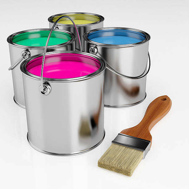 istock Cans of paint and a brush 159325255