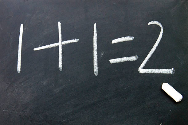 istock 1+1=2 sign written with chalk on blackboard 159326725