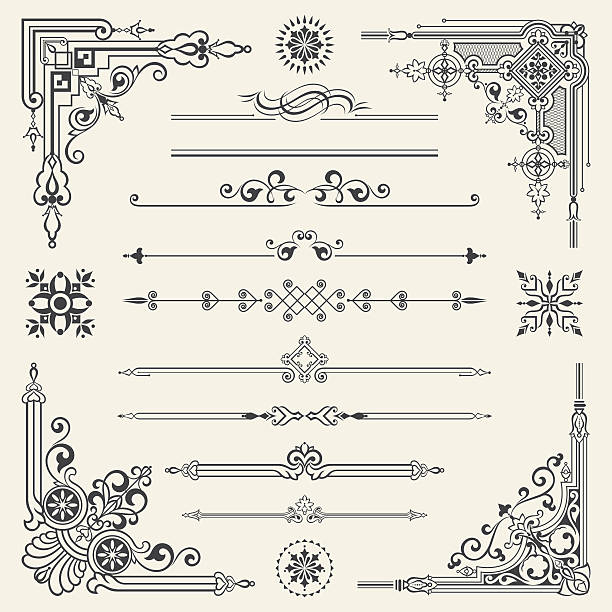Vector vintage ornament design element Decoration design elements. design corners, bars, swirls, vectorized scroll,frames and borders. 19th century style stock illustrations