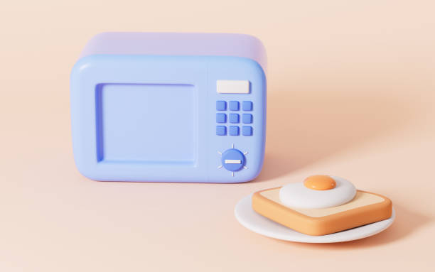 istock Cartoon microwave oven and nutritious breakfast, 3d rendering. 1593336299