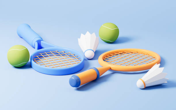 istock Cartoon tennis and badminton, 3d rendering. 1593336334