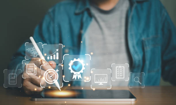 istock Entrepreneur using electronic devices for store customer data to gain customer insight in order to create marketing campaign that can help to increase sale and identify potential customer. 1593343869