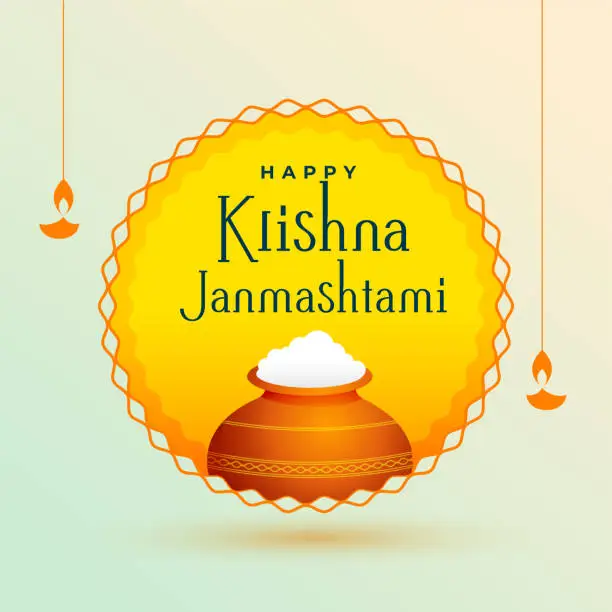 Vector illustration of krishna janmashtami festival card with makhan matki