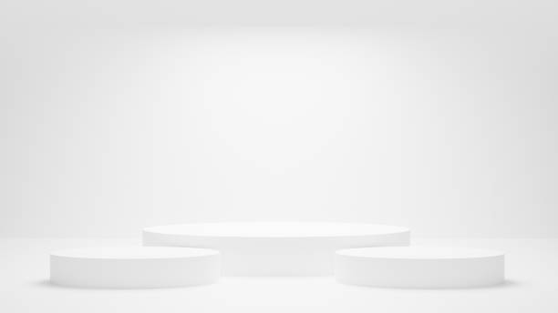 istock White podium or White circle platform on the Studio bright lighting, Concept of Minimal and clean for placing products, 3D rendering image. 1593383003