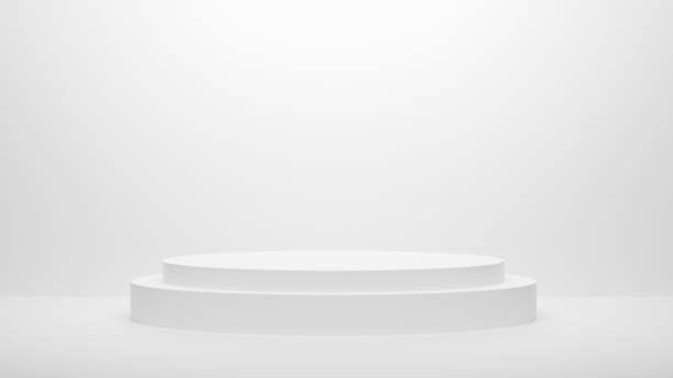 istock White podium or White circle platform on the Studio bright lighting, Concept of Minimal and clean for placing products, 3D rendering image. 1593383004