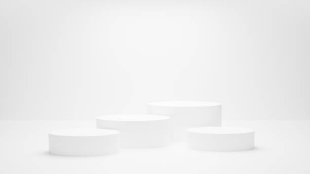 istock White podium or White circle platform on the Studio bright lighting, Concept of Minimal and clean for placing products, 3D rendering image. 1593383006