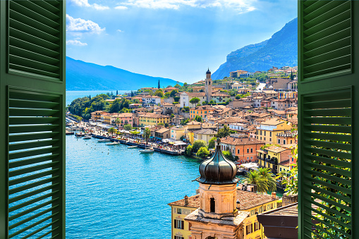 Historic buildings on the lakeshore of Iseo, a town located on the south shore of Lake Iseo